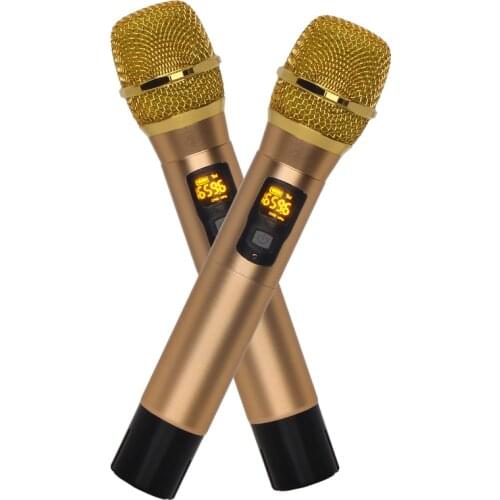 Wireless Dual Mic UHF Microphone Professional Dynamic Transmitter Studio Handheld Karaoke Microphone