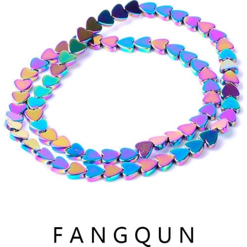 7colors 4/6/8/10mm Natural Stone Bright rainbow Hematite Beads Heart beads for DIY Necklace Bracelet Jewelry Making Accessories