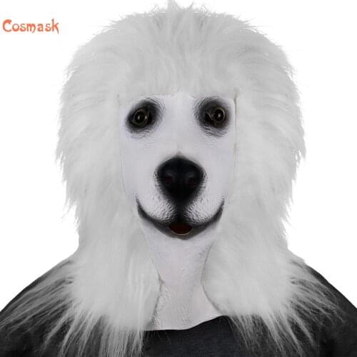 Cosmask Halloween White Dog Head Latex Mask Animal Cosplay Fancy Dress Masks For Halloween Party
