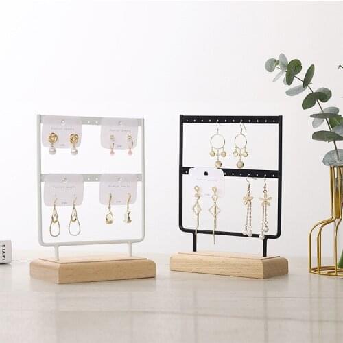 Wholesale Wooden Base Metal Ear Studs Pendant Jewelry Holder Display Stand Organizer Earrings Presenting Rack 24/48 Holes
