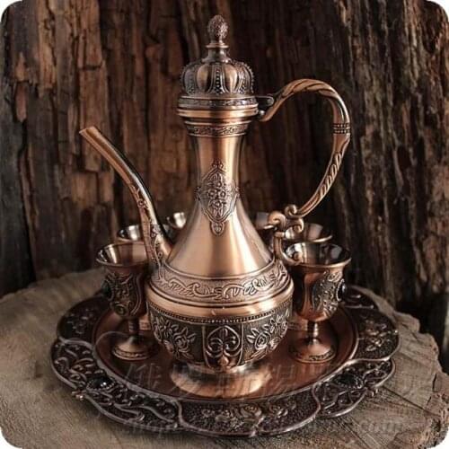 European tin bronze copper handicraft decoration decoration tin vintage wine set wine glass tray
