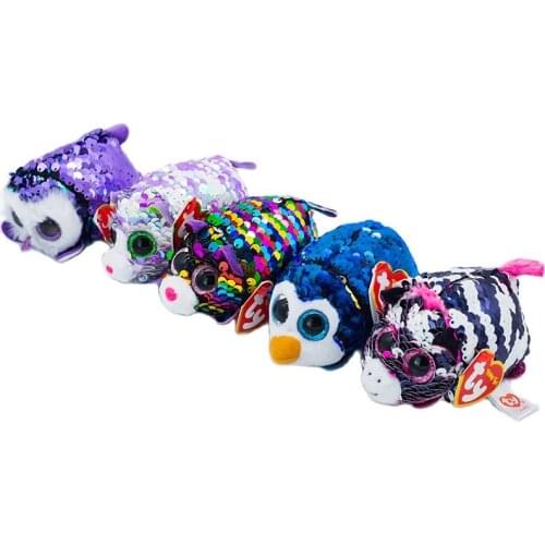 Ty Big Eyes Flippables 4" 10 cm Reversible Sequin Blue Penguin Stackable Screen Cleaning Toy Stuffed Animal Doll Festival Gift