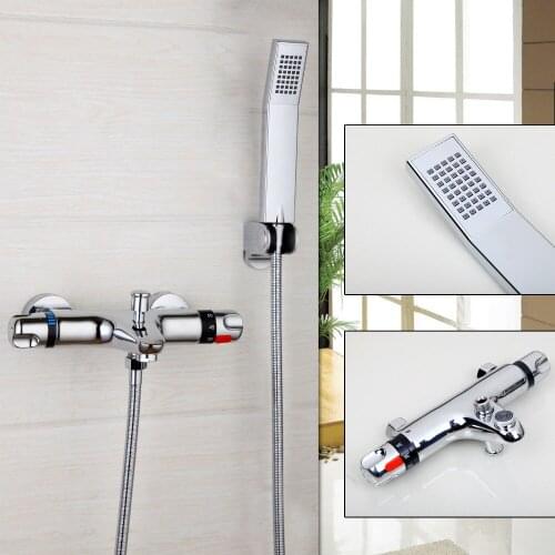 Classic Auto-Thermostat Control Shower Faucet Ceramic Wall Mounted Chrome Polished Hot Cold Water Mixer Eminent Bathroom Faucet