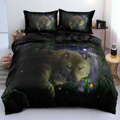 Duvet Cover Sets Wolves Double,Twin,Single Digital Printing Comforter Covers 3pcs Bed Linen Bedding Set Black 220x240cm Size