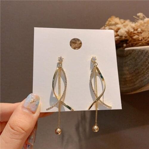 Korean 2020 New Style Elegant Cross Ear Stud Long Style for Women Tassel Trendy Earrings