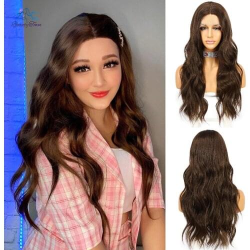 Brown Synthetic Lace Wig Long Wave Brown Wigs for Women Natural Hair for Daily Makeup Heat Resistant Fiber Lace Synthetic Wig