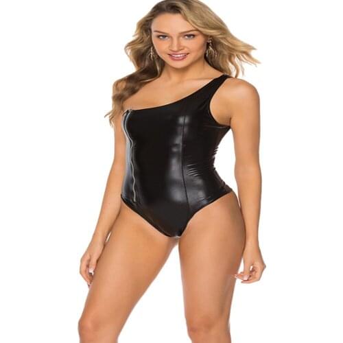 Summer Uniform Temptation Ladies Sexy Tight Back Patent Leather PU Onesie G String Body Suit Q587