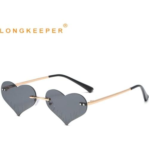 LongKeeper Fashion Unique Love Heart Shaped Sunglasses Women Brand Designer Rimless Sun Glasses Ladies Vintage Grey Shades