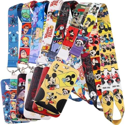 LB1663 Mickey Stitch Cartoon Cute Kids Lanyard For Keychain ID Card Cover Pass Badge Holder Key Ring Neck Straps Accessories
