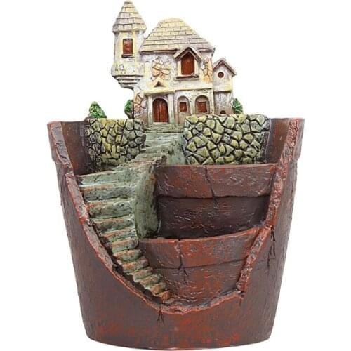 Mini House Figurines Resin Flower Pot For Herb Cacti Succulent Plants Planter 5