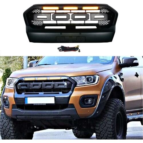 For Ranger T8 Front Grill For Ranger T8 PX MKIII MK3 WILDTRAK Pickup Trucks 2018 2019 2020 Front Racing Grills Bumper Grilles