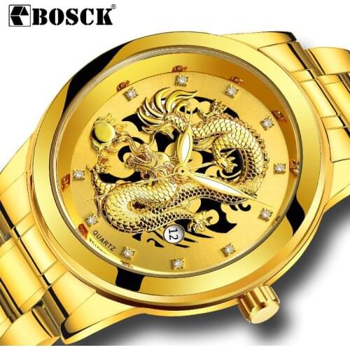 Gold Watch Men Wristwatch Steel Waterproof Business Quartz Dragon Watch Non-automatic Date Male Watch Reloj Hombre Mens