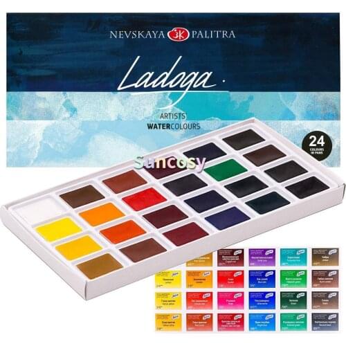 Ladoga 24 ARTISTS' WATERCOLOURS Paint Set Russian Nevskaya Palitra