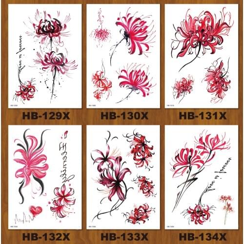 New red other shore flower waterproof tattoo stick personalized big picture flower arm mens and womens stickers 21X15 CM