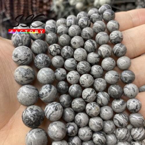 Natural Stone Map Jaspers Beads Round Loose Spacer Beads 15" Strand 4 6 8 10 12 MM For Jewelry Making DIY Bracelet Accessories