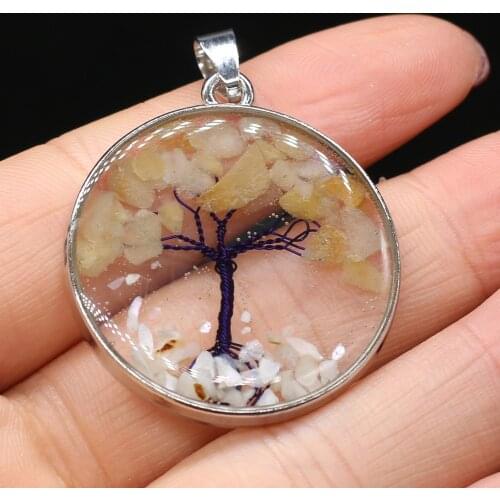 Natural Stone Pendants Yellow Jades tree of Life Pendant for Trendy Jewelry Making DIY Necklace Women Reiki Heal Gift