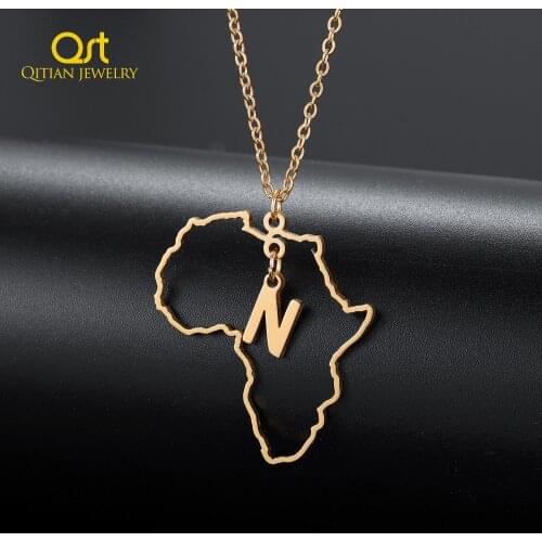 Africa Map With Initial Letter Pendant Chain Necklaces African Maps Stainless Steel Jewelry Gold Chocker For Women&Men Gift