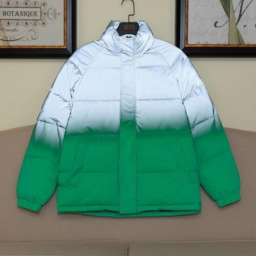 Boxy Puffer Parka Men Gradient Reflective Jacket Streetwear Youth Clothes Autumn Winter Thicken Warm Coat Hip Hop Style