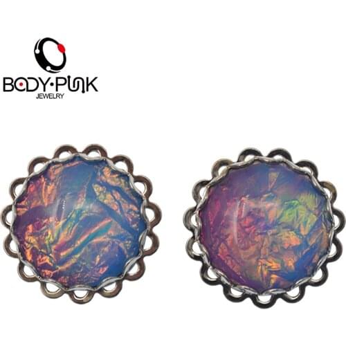 BODY PUNK Blue Purple Mix Foil Filigree Ear Plug Expander Piercing Tunnel Gauge 6-20mm Stainless Steel Screw Body Jewelry PLG087