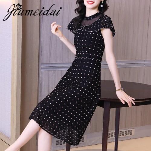 JiuMeiDai 2021 Women Summer Elegant A-Line Dress Office Lady Floral Robe Femme Vintage Designer Casual Party Clothing Vestidos