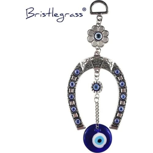 BRISTLEGRASS Turkish Blue Evil Eye Flower Horseshoe Amulets Lucky Charms Wall Hanging Pendant Pendulum Blessing Protection Decor