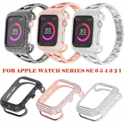Luxury Metal Diamond Case Stainless Steel Band Set For Apple Watch 38/40/42/44mm Metal Hard Shell For iWatch Series SE 6 5 4 3