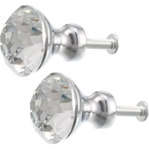 Uxcell Pull Knob 25mm Dia. Zinc Alloy Acrylic Glass Cabinet Pulls Drawer Knobs Silver Tone 2pcs