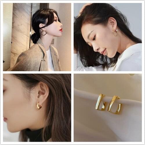 2021 new trend 925 silver simple retro cold wind C-shaped earrings personality geometric irregular metal earrings