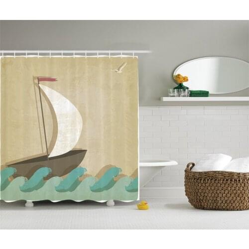 Sail Boat On Waves Shower Curtain Gulls Boating Nautical Marine Decor for Ocean Lovers Bath Curtains For Bathroom Bathtub