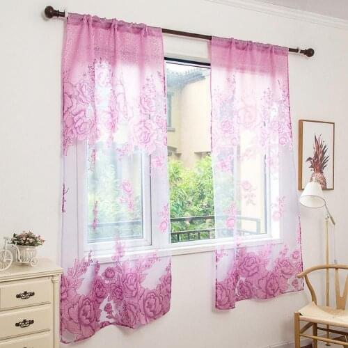 Home Door Window Balcony Modern Luxury Flower Printed Sheer Tulle Voile Curtain