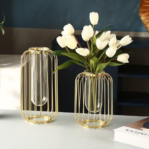 Tube Glass Vase For Living Room Modern Ornaments Metal Rack Vases Home Decoracion Hogar Moderno Florero Flower Pot Ваза Стекло