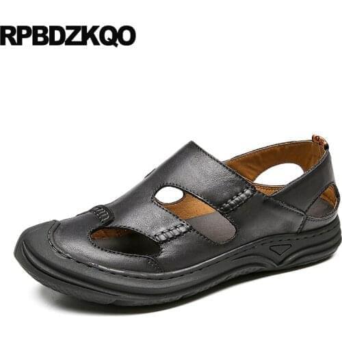 Italian Roman Designer Shoes Men High Quality Soft Beach 2019 Famous Brand Closed Toe Genuine Leather Black Brown Casual Sandals