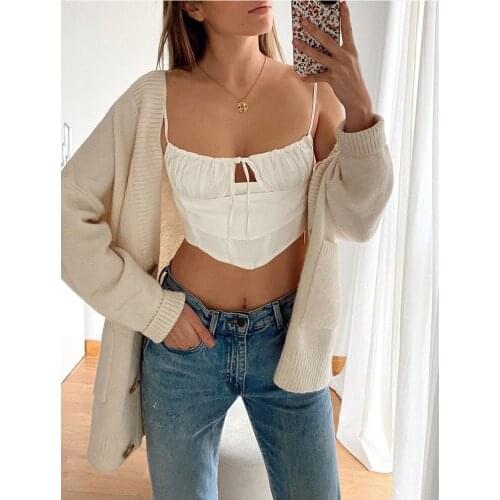 White Tank Top Women Sexy Cut out Ruched Lace up Zipper 2 Layers Stretchable Crop Top Ladies Casual Streetwear Chic Cami