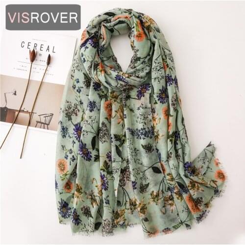 VISROVER 2021 fashion spring summer flower printing viscose scarf fringer Fashion Wraps Shawls Summer Beach Hijab wholesales