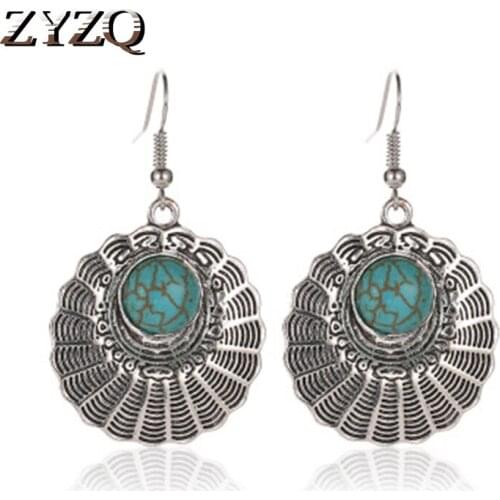 ZYZQ Vintage Gadget Earrings For Women New Trendy Ethnic Accessories With Special Green Stone Setting Birthday Gift For Women