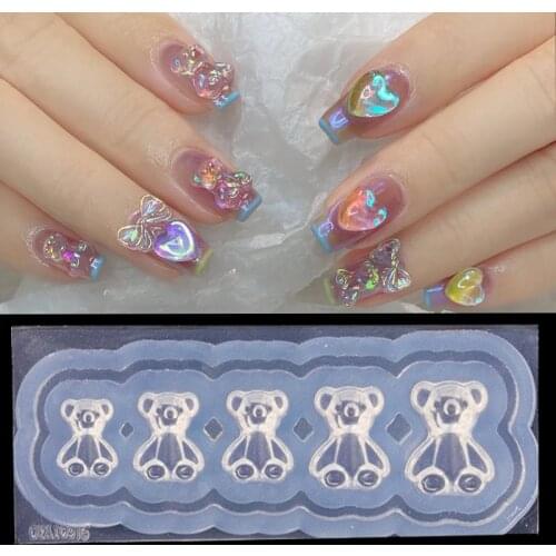 1pcs Silicone Nail Carving Mold 3D Bear Mould Stamping Plate Nails Stencils DIY UV Gel Japanese Style Manicure Tools
