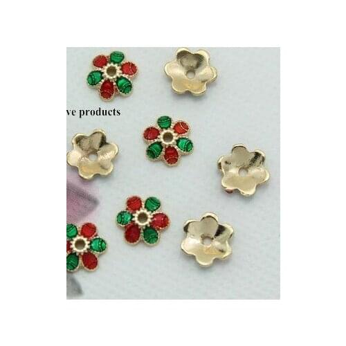 10pcs Petals Bead Caps Enamel Cloisonne Metal Golden Plated Jewelry Findings For Bracelet end bead Jewelry Making DIY gf5s