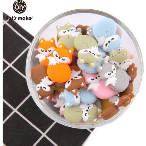 LetS Make Silicone Fox Teether Beads 5Pc Sleeping Baby Toddler Teething Toys Beaded For Crib Mobile Silicone Baby Teether