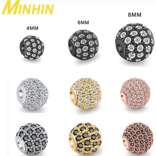 MINHIN 5pcs 4/6/8mm Best Quality Brass Cubic Zirconia Round Spacer Beads Accessories for Bracelet Jewelry DIY Making