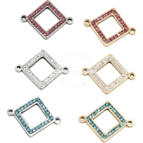 5pcs Stainless Steel Gold Crystal Connectors Rhombus Charm Links for DIY Bracelet Necklace Jewelry Findings 19x24mm