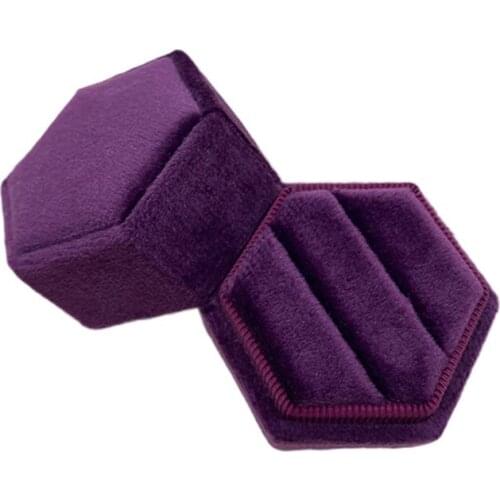 Velvet Double Ring Box Hexagon Wedding Ceremony Ring Box with Detachable Lid