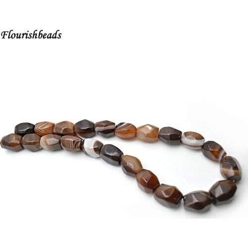 13x18mm High Quality Banded Coffee Color Agate Faceted Pillar Cuboid Cylinder Shape Stone Loose Beads