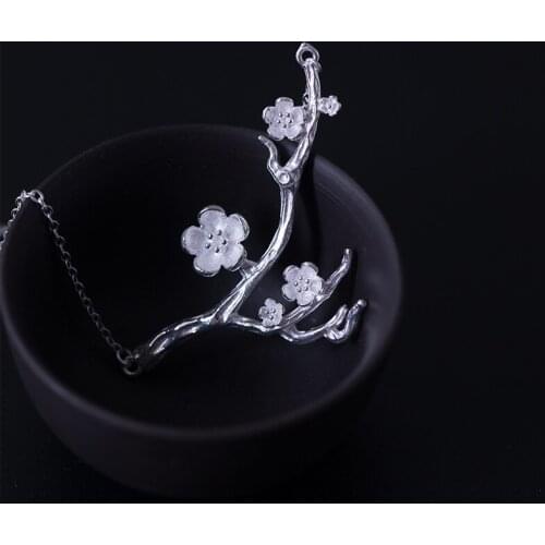Clavicle Chain 925 Sterling Silver Cherry blossom Necklace Fashion Summer Jewelry Branch Flowers Necklaces & Pendants for women