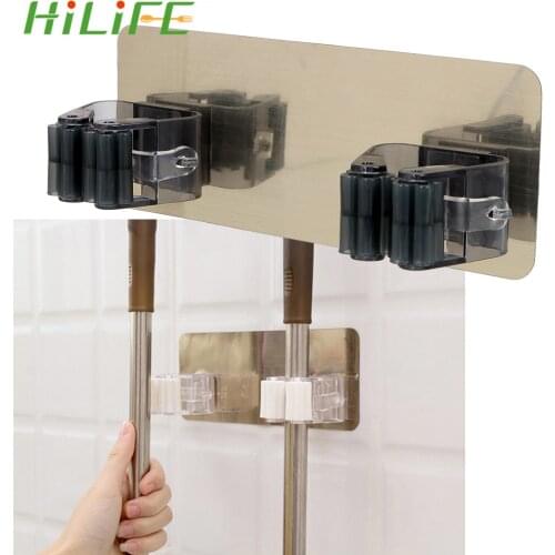 HILIFE Mop Holder Broom Hanger Brush Hook Storage Bar Rack Wall Mounted Self Adhesive Organizer Kitchen Tool for Home