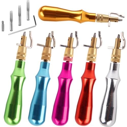 LMDZ 1pcs Leather Groover Tool 7 in 1 Pro Adjustable Stitching Groover and Creasing Edge Beveler Leather Cutting Edge Tools