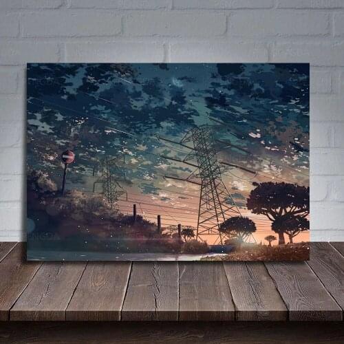 Paintings Wall Art Early Morning Canvas Modular Silence Picture Print Posters Telegraph Poles Home Decor Landscape Bedroom Frame