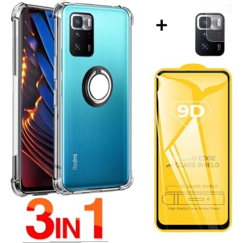 Metal Ring Holder Case For Redmi Note10 Pro Xiaomi Not 10 Pro Soft Transparent Silicone Phone Case + Glass celular Xiomi RedmiNote 10Pro 5G Bumper Shockproof Protective Cover Xiaomi Redmi Note10 Pro Cases With Ring