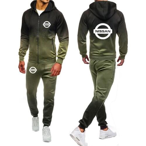 Spring Autumn Mens jackets Nissan Car Logo printing Gradient high quality cotton trend Mens sweatshirt + sweatpants 2-piece