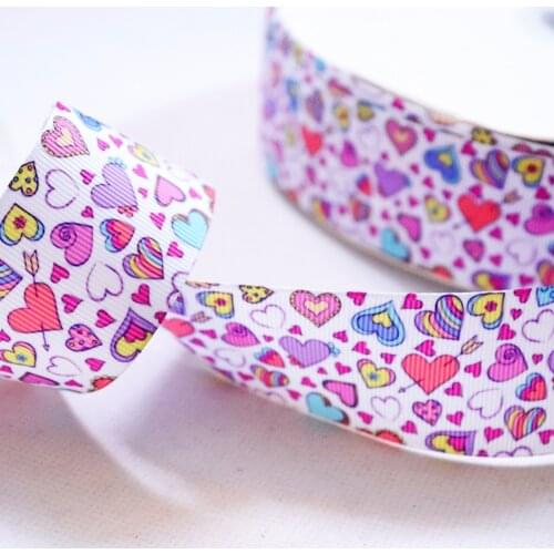 2Yards 1/2"(38 mm)Grosgrain Ribbons valentine heart Printed Striped Tape DIY Craft Hair Accessories Holiday Decoration Materials