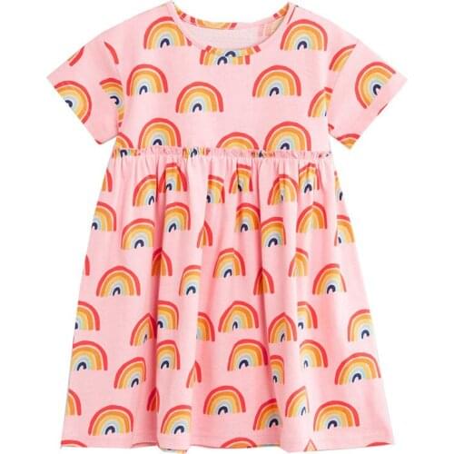 Summer New European and American Style Girls Dress Knitted Cotton Short Sleeve Cartoon round Neck Princess Dress